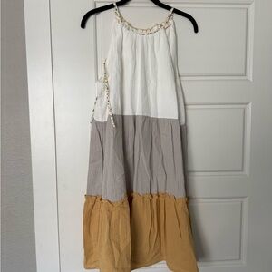 Hem & Thread Colorblock Midi Dress - White, Gray, Mustard